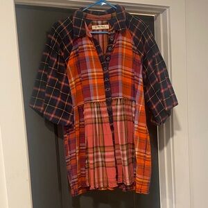 Free People Multicolor Plaid Short Sleeve Top